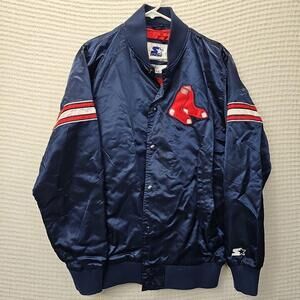 Boston Red Sox Starter Varsity Satin Snap Jacket Logo Medium EUC Starter Red Sox
